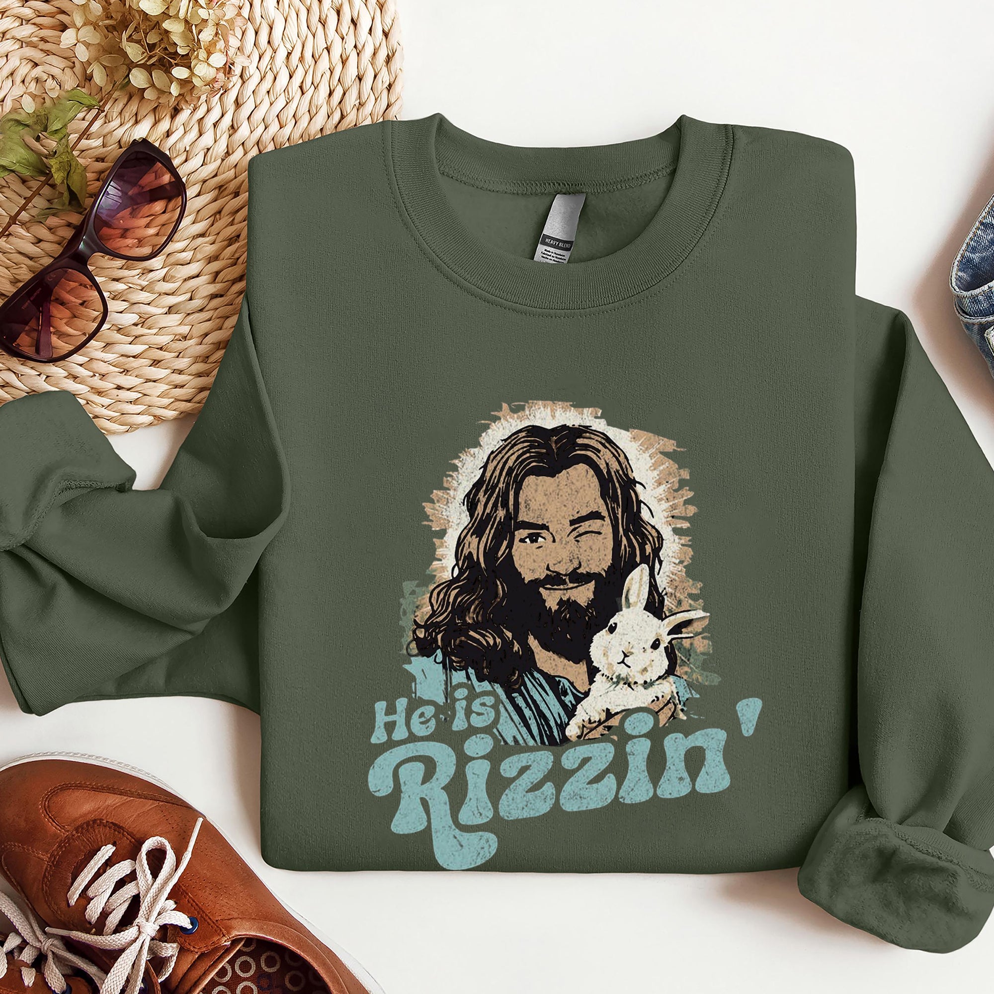 He Is Rizzin' Shirt, Funny Easter Christian T-Shirt, Religious Humor Jesus Tee, Risen Resurrection Shirt, Youth Pastor Gift Idea. ILAF48